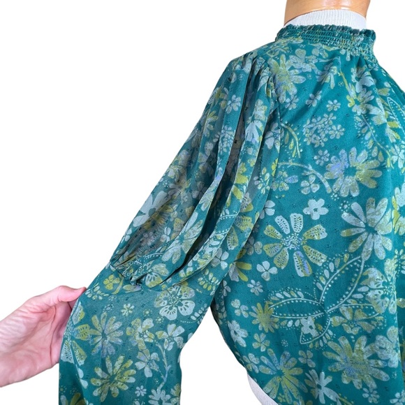 Free People “Sea Combo” Swiss Dot Sheer Blouse Balloon Sleeves Oversized… - Picture 5 of 16